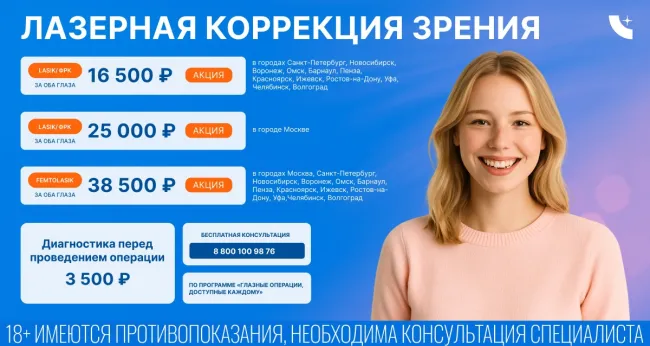Скидка 58% на лазерную коррекцию зрения