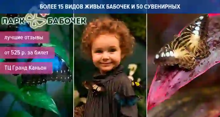 От 525 р. за посещение «Парка Бабочек» в ТЦ «Гранд Каньон»